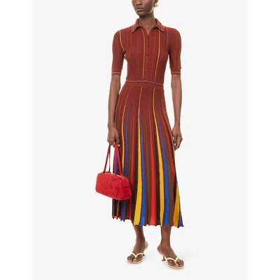 Gabriela Hearst Calypso Pinstripe Knit Midi Dress Burnt Sienna Merino Wool In Burgundy