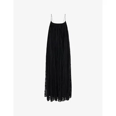 Totême Floral Embroidered Plisse Tulle Maxi Dress In Black