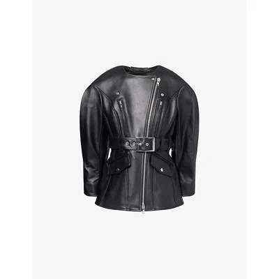 Simone Rocha Leather Motorcycle Jacket With A Bow On The Back In Black