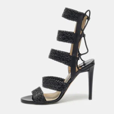 Pre-owned Jimmy Choo Black Patent And Leather Lima Gladiator Sandals Size 37