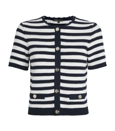 Maje Striped Short-sleeve Cardigan In Black White