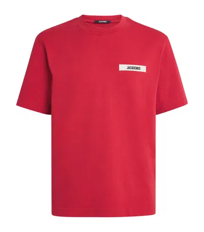Jacquemus Le T-shirt Gros Grain Red T-shirt With Logo Patch On The Front In Cotton Man