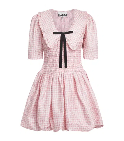 Ganni Ruffled Smocked Mini Dress In Pink