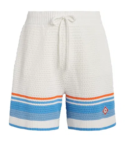 Casablanca Mens Blue Multi Striped Logo Cotton-crochet Shorts