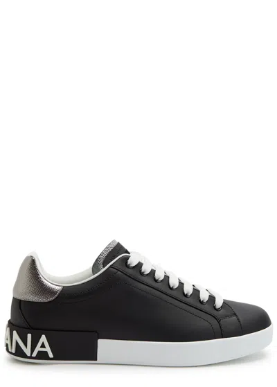 Dolce & Gabbana Portofino Sneakers In Black Leather With Silver Inserts Dolce E Gabbana