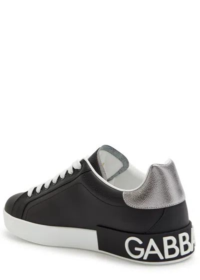Dolce & Gabbana Portofino Sneakers In Black Leather With Silver Inserts Dolce E Gabbana
