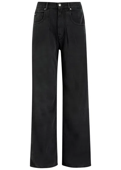 Isabel Marant Distressed Denim Trousers With Wide-leg Design In Black