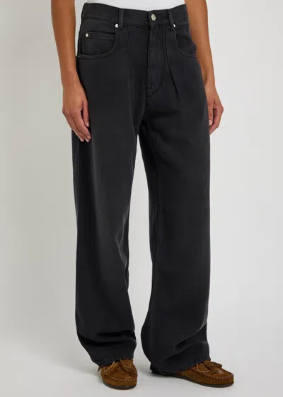 Isabel Marant Distressed Denim Trousers With Wide-leg Design In Black