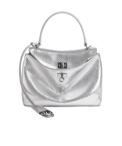 Balenciaga Rodeo Mini Python-embossed Leather Crossbody Bag In Silver
