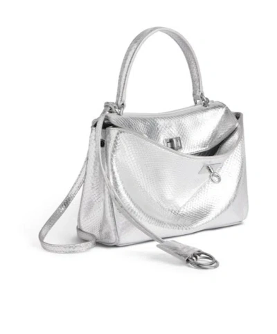Balenciaga Rodeo Mini Python-embossed Leather Crossbody Bag In Silver