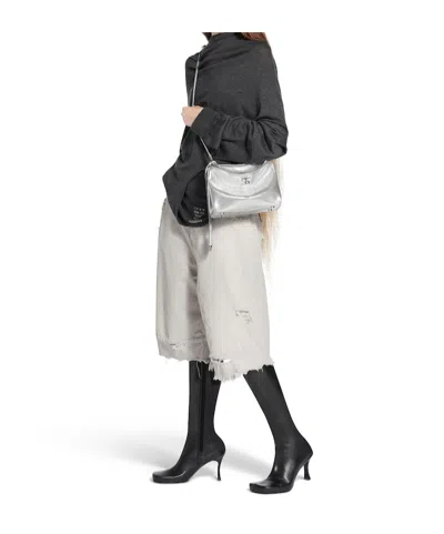 Balenciaga Rodeo Mini Python-embossed Leather Crossbody Bag In Silver