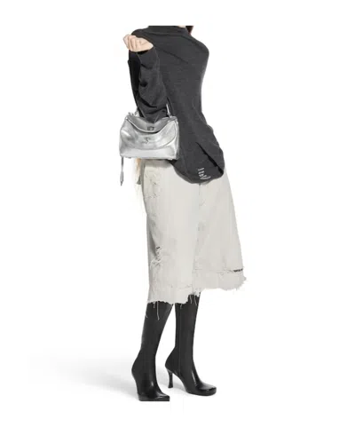 Balenciaga Rodeo Mini Python-embossed Leather Crossbody Bag In Silver