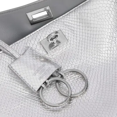 Balenciaga Rodeo Mini Python-embossed Leather Crossbody Bag In Silver