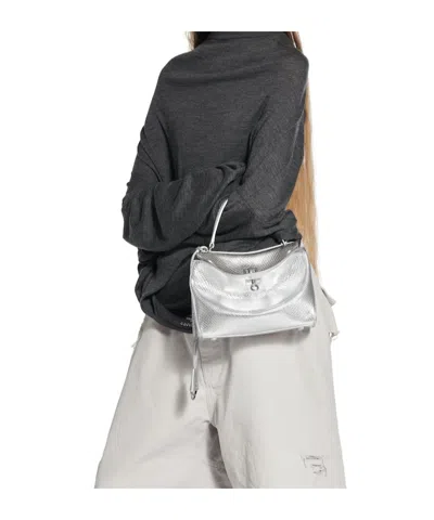 Balenciaga Rodeo Mini Python-embossed Leather Crossbody Bag In Silver