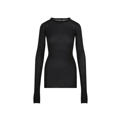Rick Owens Ribbed Long-sleeve Top With Signature Back Stitching In Black
