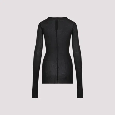 Rick Owens Ribbed Long-sleeve Top With Signature Back Stitching In Black