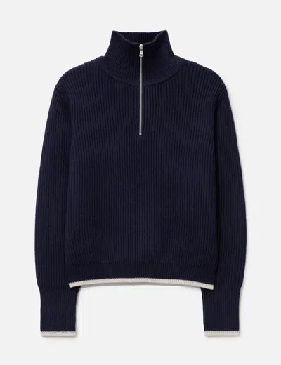 O. Files Fisherman's Wool Knit Half Zip In Blue