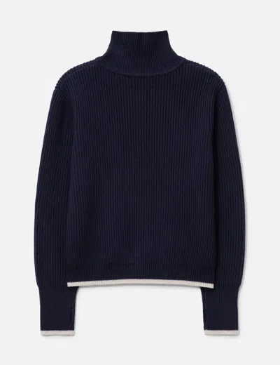 O. Files Fisherman's Wool Knit Half Zip In Blue