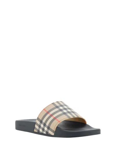Burberry Tartan Rubber Slides In Brown