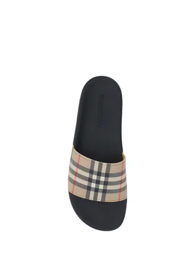Burberry Tartan Rubber Slides In Brown
