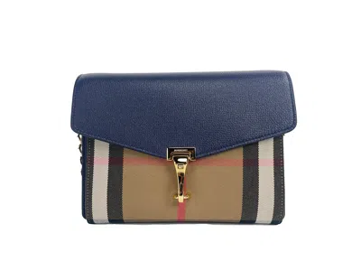 Burberry Macken Small Regency Blue House Check Leather Crossbody Women's Bag