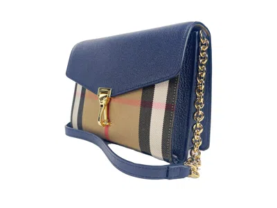 Burberry Macken Small Regency Blue House Check Leather Crossbody Women's Bag