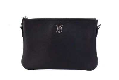 Burberry Peyton Monogram Black Leather Pouch Crossbody Bag Women's Purse