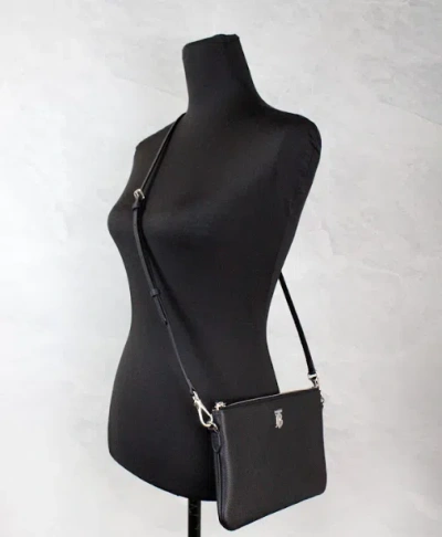Burberry Peyton Monogram Black Leather Pouch Crossbody Bag Women's Purse