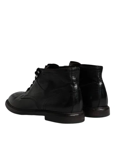 Pre-owned Dolce & Gabbana Black Leather Men Short Boots Lace Up Men's Shoes ()