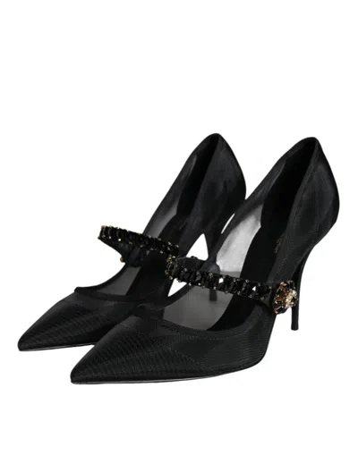 Dolce & Gabbana Black Mesh Mary Jane Crystal Heel Pumps Women's Shoes In Black