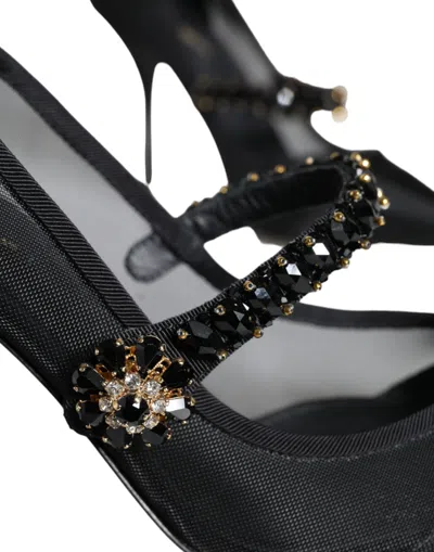 Dolce & Gabbana Black Mesh Mary Jane Crystal Heel Pumps Women's Shoes In Black