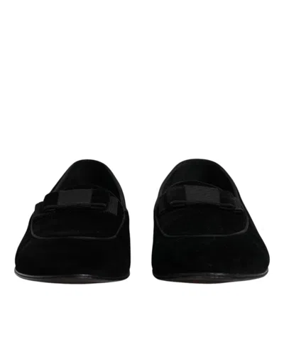 Pre-owned Dolce & Gabbana Black Velvet Loafers Formal Men Dress Men's Shoes ()
