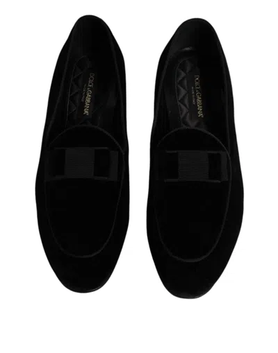 Pre-owned Dolce & Gabbana Black Velvet Loafers Formal Men Dress Men's Shoes ()