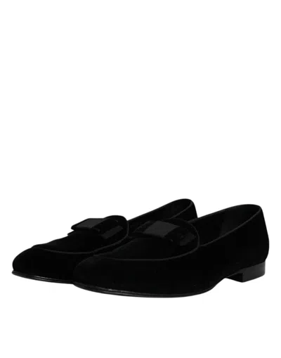 Pre-owned Dolce & Gabbana Black Velvet Loafers Formal Men Dress Men's Shoes ()