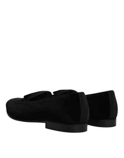 Pre-owned Dolce & Gabbana Black Velvet Loafers Formal Men Dress Men's Shoes ()