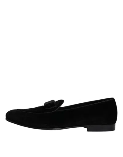 Pre-owned Dolce & Gabbana Black Velvet Loafers Formal Men Dress Men's Shoes ()