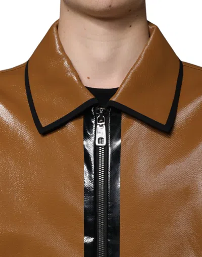 Dolce & Gabbana Dark Camel Cotton Full Zip Blouson Jacket In Brown