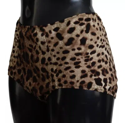 Dolce & Gabbana Brown Leopard Print Swimsuit Swimwear Bikini Women's Bottom In Brown