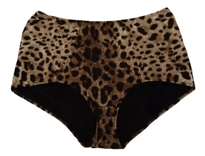 Dolce & Gabbana Brown Leopard Print Swimsuit Swimwear Bikini Women's Bottom In Brown