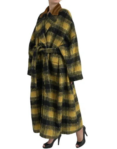 Dolce & Gabbana Chic Checkered Long Trench Coat In Sunny Women's Yellow In Yellow
