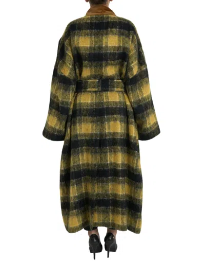 Dolce & Gabbana Chic Checkered Long Trench Coat In Sunny Women's Yellow In Yellow