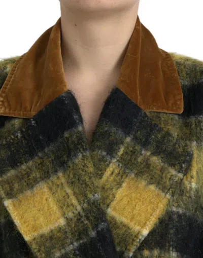 Dolce & Gabbana Chic Checkered Long Trench Coat In Sunny Women's Yellow In Yellow