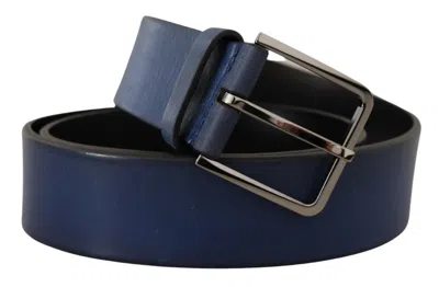 Dolce & Gabbana Elegant Blue Leather Belt With Silver Men's Buckle In Blue