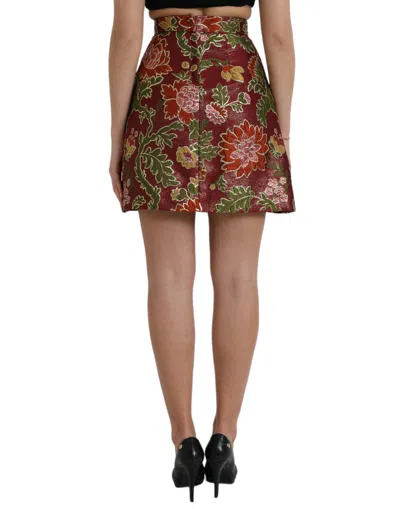 Dolce & Gabbana Maroon Floral Jacquard Mini Women's Skirt In Burgundy