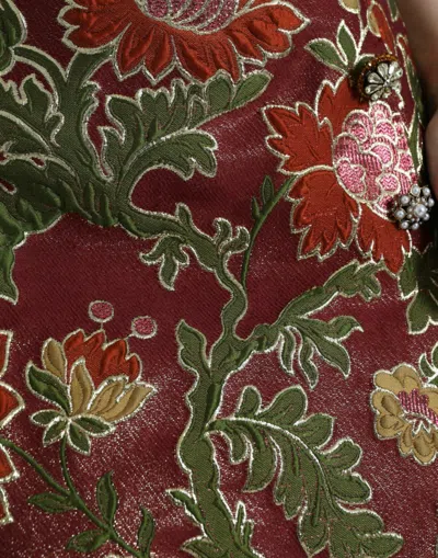 Dolce & Gabbana Maroon Floral Jacquard Mini Women's Skirt In Burgundy