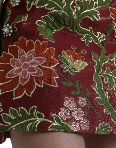 Dolce & Gabbana Maroon Floral Jacquard Mini Women's Skirt In Burgundy