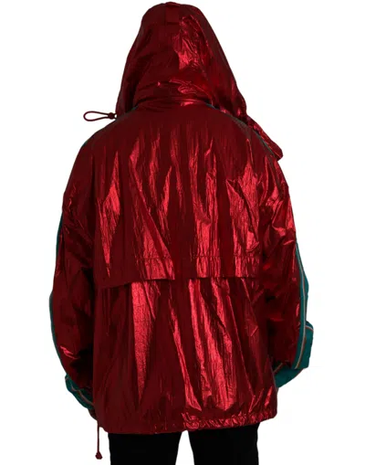 Dolce & Gabbana Red Nylon Hooded Pullover Sweatshirt Jacket In Red