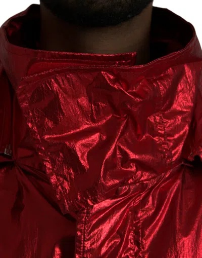 Dolce & Gabbana Red Nylon Hooded Pullover Sweatshirt Jacket In Red