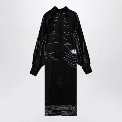 Ferragamo Spirit Print Satin Dress In Black