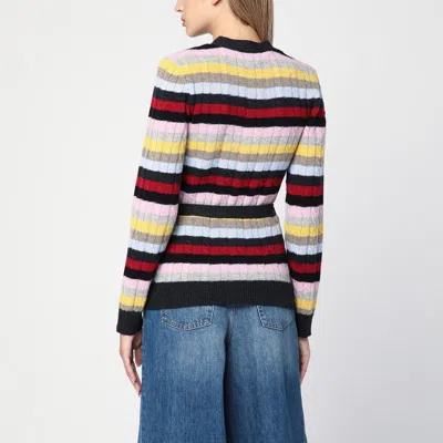 Ganni Women's Multicoloured Striped Cardigan With Belt In Multi